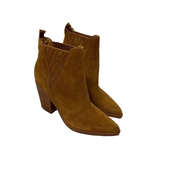 Marc Fisher Gadri Pointed Toe Bootie Rhum Suede Size 10 Stacked Heel - Picture 2 of 8